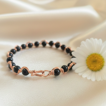Siyah Akik Taşı ve Trend Bakır Bileklik (Bilezik)