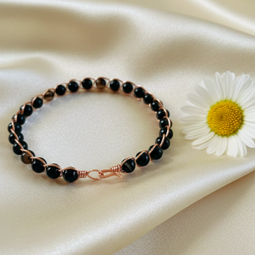 Siyah Akik Taşlı Trend Bakır Bileklik (Bilezik)