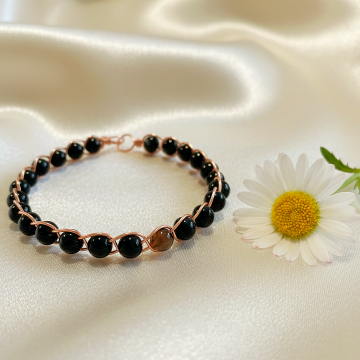 Siyah Akik Taşı ve Trend Bakır Bileklik (Bilezik)
