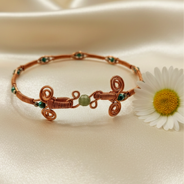 Turkuaz ve Hematit Taşlı Özel Tasarım Trend Bakır Bileklik