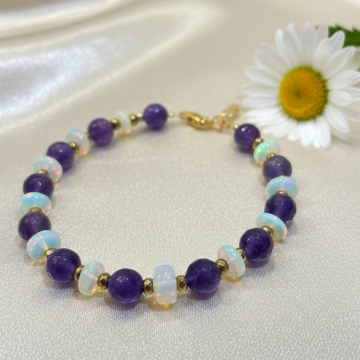 Etiyopya Opal, Ametist ve Hematit Gümüş Bileklik