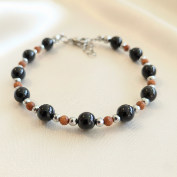 Obsidyen, Yıldız Taşı ve Hematit Taşlı Tasarım Çelik Bileklik