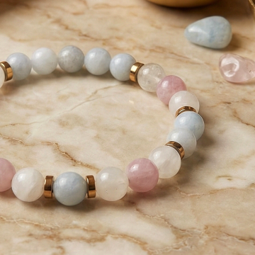 Aytaşı, Kunzit ve Akuamarin Tasarım Doğal Taş Bileklik - Sakin Enerji Temalı