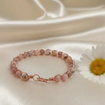 Pembe Opal ve Trend Bakır Bileklik (Bilezik)