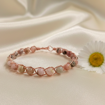 Pembe Opal Taşlı Trend Bakır Bileklik (Bilezik)