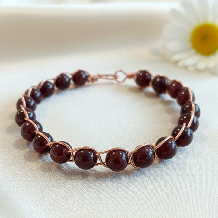 Lal (Garnet) ve Trend Bakır Bileklik (Bilezik)