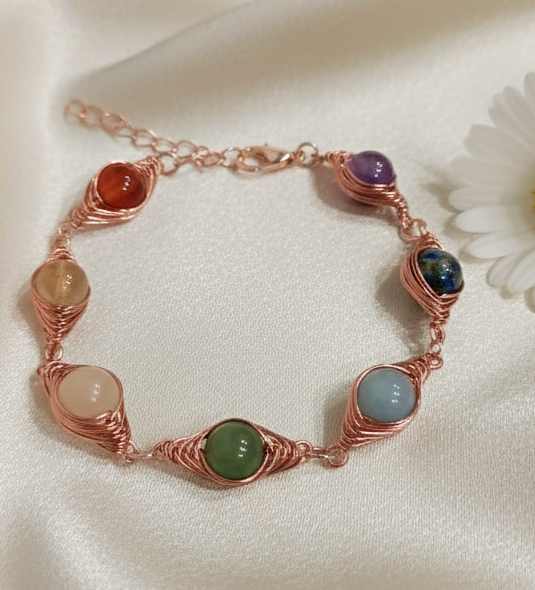 Çakra Taşlı Trend Bakır Bileklik (Bilezik)