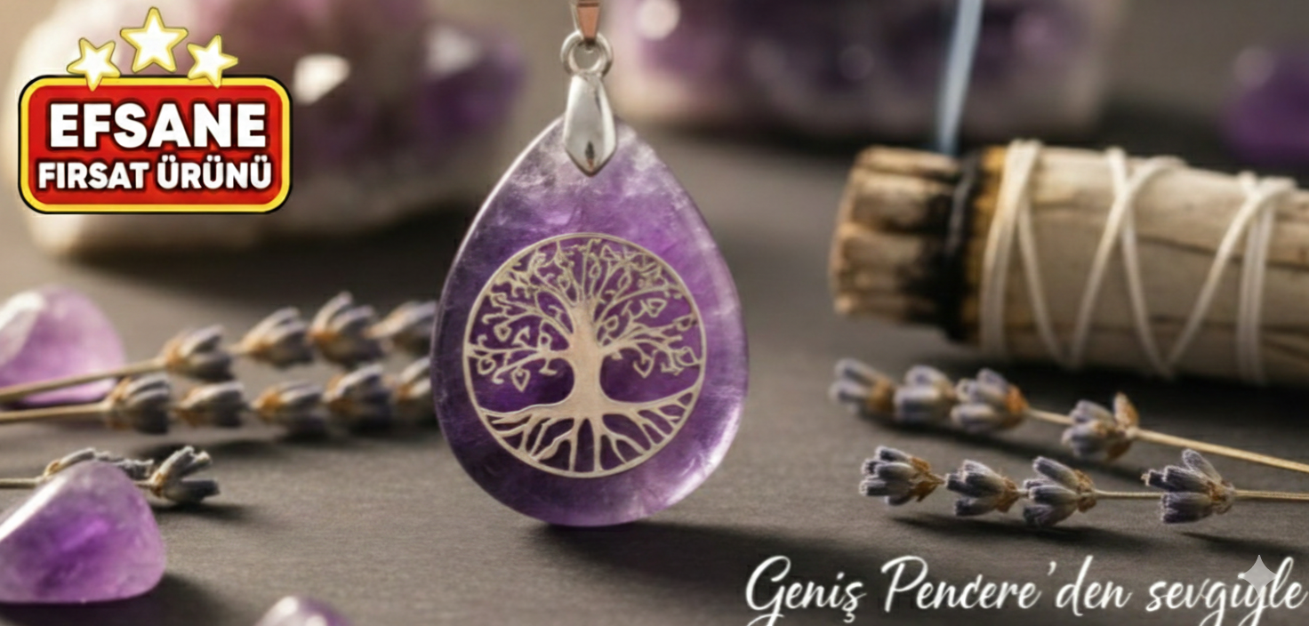 Ametist kolye, hayat ağacı kolye, tasarım kolye, doğal taş kolye